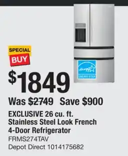 The Home Depot FRIGIDAIRE 26 cu. ft. Stainless Steel Look French 4-Door Refrigerator offer