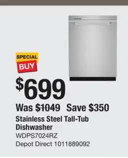 The Home Depot WHIRLPOOL Stainless Steel Tall-Tub Dishwasher offer
