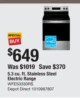 The Home Depot Whirlpool 5.3 cu. ft. Stainless Steel Electric Range offer