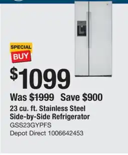 The Home Depot GE Appliances 23 cu. ft. Stainless Steel Side-by-Side Refrigerator offer