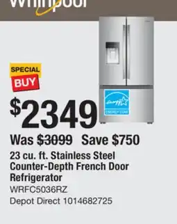 The Home Depot WHIRLPOOL 23 cu. ft. Stainless Steel Counter-Depth French Door Refrigerator offer
