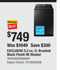 The Home Depot SAMSUNG EXCLUSIVE 5.2 cu. ft. Brushed Black Finish HE Washer offer