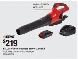 The Home Depot ECHO EXCLUSIVE 56V Brushless Blower 2.5Ah Kit offer