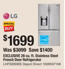 The Home Depot LG EXCLUSIVE 28 cu. ft. Stainless Steel French Door Refrigerator offer
