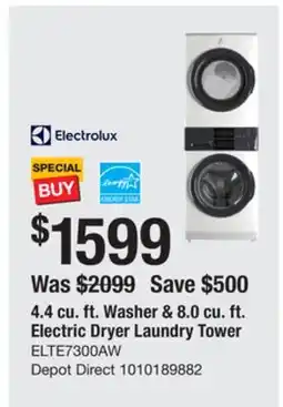 The Home Depot ELECTROLUX 4.4 cu. ft. Washer & 8.0 cu. ft. Electric Dryer Laundry Tower offer