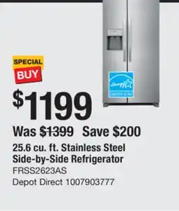 The Home Depot FRIGIDAIRE 25.6 cu. ft. Stainless Steel Side-by-Side Refrigerator offer