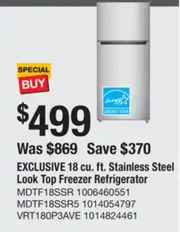The Home Depot EXCLUSIVE 18 cu. ft. Stainless Steel Look Top Freezer Refrigerator offer