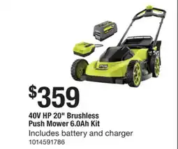 The Home Depot RYOBI 40V HP 20 Brushless Push Mower 6.0Ah Kit offer