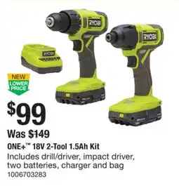 The Home Depot RYOBI ONE+ 18V 2-Tool 1.5Ah Kit offer