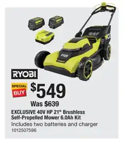 The Home Depot RYOBI EXCLUSIVE 40V HP 21 Brushless Self-Propelled Mower 6.0Ah Kit offer