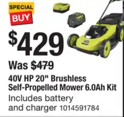 The Home Depot RYOBI 40V HP 20 Brushless Self-Propelled Mower 6.0Ah Kit offer
