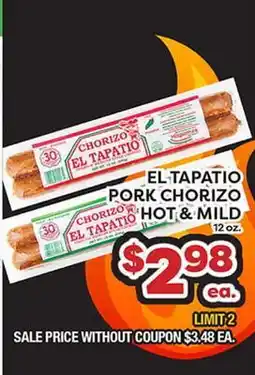 Torres Supermercado EL TAPATÍO PORK CHORIZO HOT & MILD offer