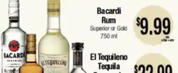 Big Saver Foods Bacardi Rum Superior or Gold El Tequileno Tequila offer