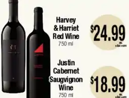 Big Saver Foods Harvey & Harriet Red Wine, 750 ml, Justin Cabernet Sauvignon Wine offer