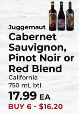 Sunset Foods Juggernaut Cabernet Sauvignon, Pinot Noir or Red Blend offer