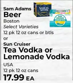 Sunset Foods Sam Adams Beer or Sun Cruiser Tea Vodka or Lemonade Vodka offer