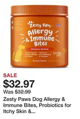 Petsmart Zesty Paws Dog Allergy & Immune Bites, Probiotics for Itchy Skin & Ears, Lamb Flavor, 90ct offer