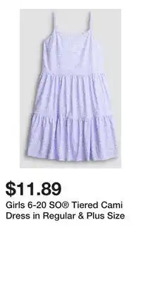 Kohl's Girls 6-20 SO Tiered Cami Dress in Regular & Plus Size offer