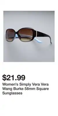 Kohl's Women's Simply Vera Vera Wang Burke 58mm Square Sunglasses offer