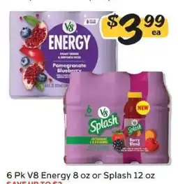 Winn Dixie 6 Pk V8 Energy 8 oz or splash 12 oz offer