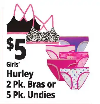 Ocean State Job Lot Girls' Hurley 2 Pk. Bras or 5 Pk. Undies offer