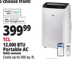 Ocean State Job Lot TCL 12 000 BTU (8 350 DOE) Smart Portable Air Conditioner offer