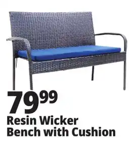 Ocean State Job Lot Resin Wicker Bench with Navy Cushion 48 offer