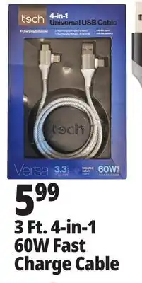 Ocean State Job Lot 3 Ft. 4-in-1 60W Fast Charge Cable offer