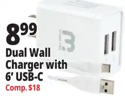 Ocean State Job Lot Dual Wall Charger with 6' USB-C offer