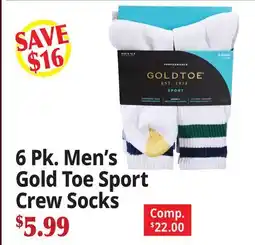 Ocean State Job Lot 6 Pk. Men's Gold Toe Sport Crew Socks offer