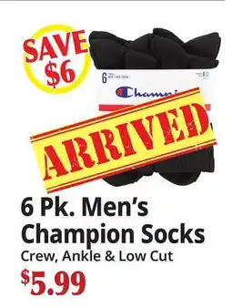 Ocean State Job Lot 6 Pk. Men's Champion Socks offer