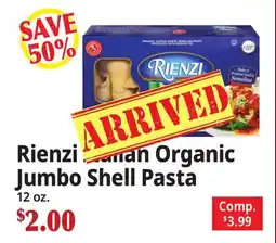 Ocean State Job Lot Rienzi Italian Organic Jumbo Shell Pasta offer