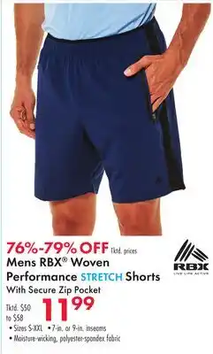 Boscov's Mens RBX Woven Performance STRETCH Shorts With Secure Zip Pocket offer