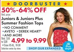 Boscov's Juniors & Juniors Plus Summer Fashion Tops offer