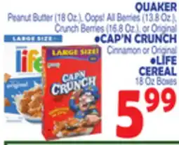 Bravo Supermarkets QUAKER •CAP'N CRUNCH •LIFE CEREAL offer
