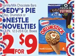 Bravo Supermarkets Vanilla/Milk Chocolate Bars • EDY'S PIE Oreo, Drumstick or NESTLE NOVELTIES offer