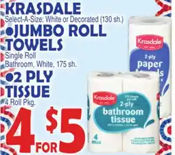 Bravo Supermarkets KRASDALE •JUMBO ROLL TOWELS •2 PLY TISSUE offer