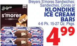 Bravo Supermarkets Breyers S'mores Sandwiches Sandwiches, Cones or Klondike Ice Cream Bars offer