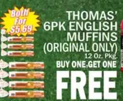C Town THOMAS' 6PK ENGLISH MUFFINS (ORIGINAL ONLY) offer