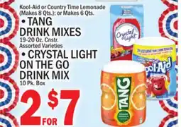 C Town TANG DRINK MIXES 19-20 Oz. Cnstr. , CRYSTAL LIGHT ON THE GO DRINK MIX 10 Pk. Box offer