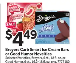 Stop&Shop Breyers Carb Smart Ice Cream Bars or Good Humor Novelties offer