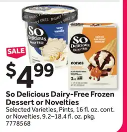Stop&Shop So Delicious Dairy-Free Frozen Dessert or Novelties offer