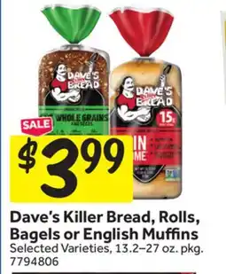 Stop&Shop Dave's Killer Bread, Rolls, Bagels or English Muffins offer