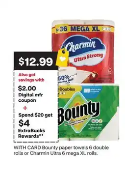 CVS Bounty paper towels 6 double rolls or Charmin Ultra 6 mega XL rolls offer