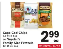 ACME Cape Cod Chips 6.5-8 oz. bag or Snyder's Family Size Pretzels 12-16 oz. bag offer