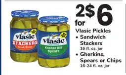 ACME Vlasic Pickles Sandwich Stackers 16 fl. oz. jar, Gherkins, Spears or Chips 16-24 fl. oz. jar offer