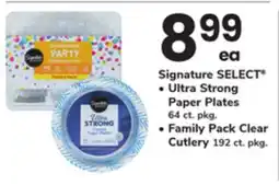 ACME Signature SELECT Ultra Strong Paper Plates 64 ct. pkg., Family Pack Clear Cutlery 192 ct. pkg offer