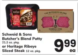 ACME Schweid & Sons Butcher's Blend Patty 21.2 oz. pkg. or Heritage Ribeye Sliced Steak 12 oz. pkg offer
