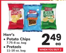 ACME Herr's Potato Chips 7.75-8 oz. bag Pretzels 11-16 oz. bag offer
