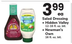 ACME Salad Dressing Hidden Valley 12-16 fl. oz. btl., Newman's Own 16 fl. oz. btl offer